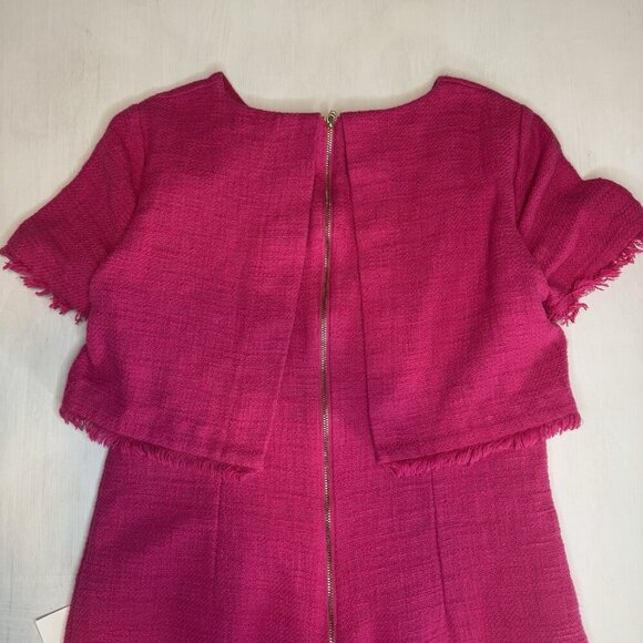 KARL LAGERFELD Paris Tweed Short Sleeve Dress Size Medium Hot Pink Gold Classy - Picture 16 of 16